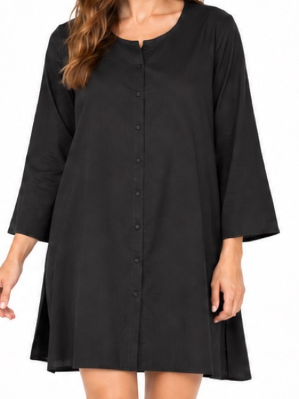 Eileen Fisher Black 100% Silk Button Front Tunic XL